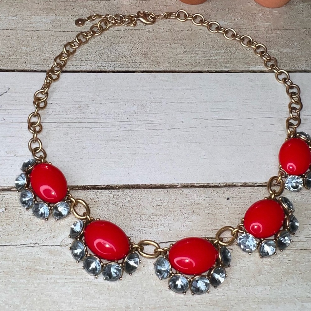 Stella & Dot Mae Red Statement Necklace Retired 19" Signed - Picture 5 of 7